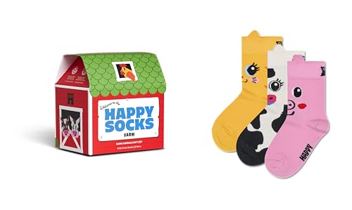 Happy Socks Kindersocken mit Scheunentieren in einer Farm House-Geschenkbox – Kuh, Schwein und Katze – 3er-Pack für Kinder im Alter von 4–6 Jahren von Happy Socks