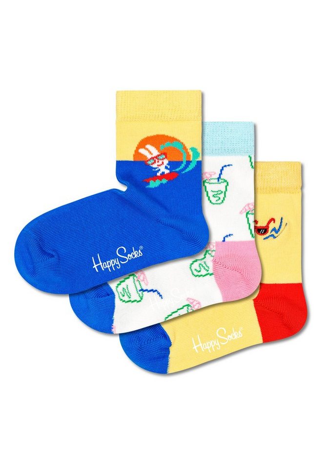 Happy Socks Langsocken Kids Travel Geschenk Box (Spar-Set, 3-Paar) 3 Paar Socken - Baumwolle - Geschenkidee für Mädchen und Jungen von Happy Socks