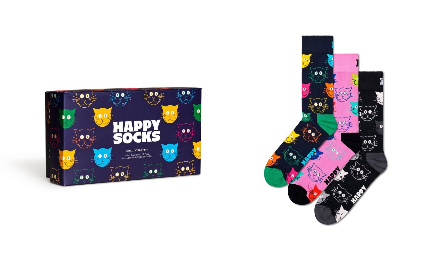 Happy Socks Socken 3-Pack Mixed Cat Socks Gift Set (Packung, 3-Paar) Katzen-Motive von Happy Socks