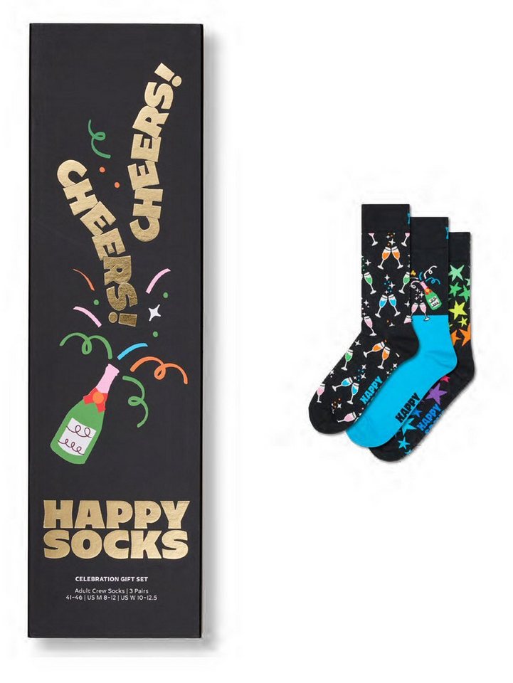 Happy Socks Socken Tagessocke Crew Celebration (Cheers) Geschenkbox schwarz - 3 Paar von Happy Socks