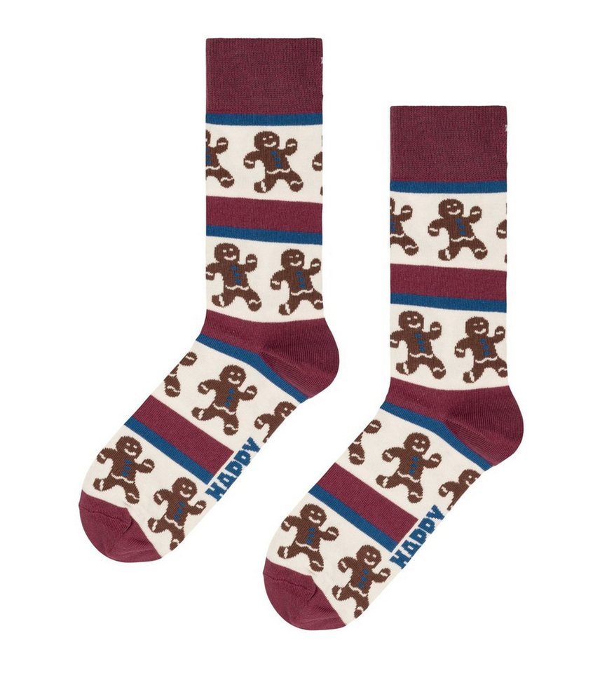 Happy Socks Socken Tagessocke Crew Gingerbread Stripe (Lebkuchen) dunkelrot/weiss von Happy Socks