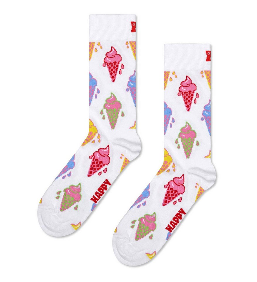 Happy Socks Socken Tagessocke Crew Ice Creame (Eiscreme) weiss - 1 Paar von Happy Socks