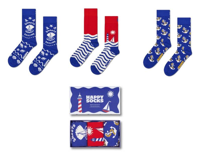 Happy Socks Socken Tagessocke Crew Smooth Sailing blau Geschenkbox - 3er von Happy Socks