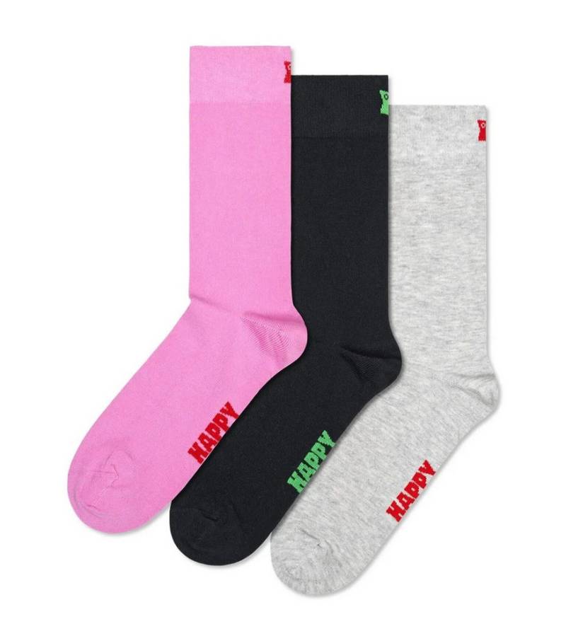 Happy Socks Socken Tagessocke Crew Solid pink/schwarz/grau - 3 Paar von Happy Socks