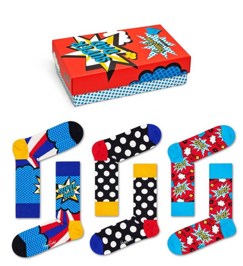 Happy Socks Socken Tagessocke Crew Super Dad rot Geschenkbox - 3 Paar von Happy Socks