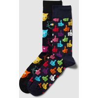 Happy Socks Socken mit Allover-Muster im 2er-Pack Modell 'Classic Cat' in Black, Größe 36/40 von Happy Socks