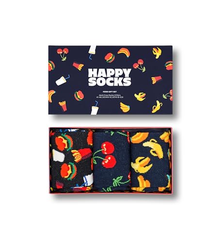 Happy Socks Socken mit klassischem Punkt- und Streifen-Design für Damen und Herren, mehrfarbig, mit Geschenkboxen, hergestellt aus nachhaltiger Baumwolle, Burger Combo Geschenkbox, 3 Stück, 43-47 EU von Happy Socks