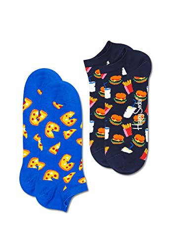 Happy Socks 2-Pack Junk Food Low Sock, farbenfrohe und verspielte, Socken für Männer und Frauen, Blau-Schwarz-Orange (36-40) von Happy Socks