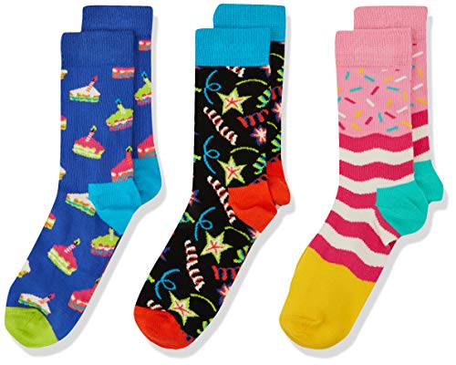 Happy Socks Unisex Baby Kids Happy Birthday Gift Box Socken, Mehrfarbig (Multicolour 101), 7-8 Jahre (Herstellergröße: 7-9y) (3er Pack) von Happy Socks