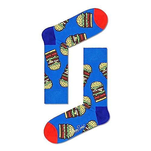 Happy Socks Unisex Burger Socken, Blau, Gelb, Braun, Grün, Rot, M/L von Happy Socks