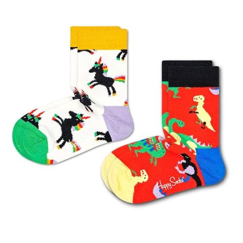 Happy Socks Unisex Kinder 2 pack Kids Dinosaur Sock, Rot, 4-6 Jahre EU von Happy Socks