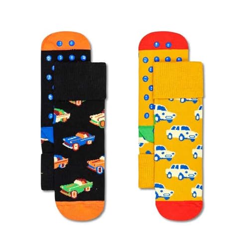 Happy Socks Unisex Kinder Car Kindersocken, 2er-Pack, Anti-Slip, Größe 2-3A, bunt, 2-3 Jahre von Happy Socks
