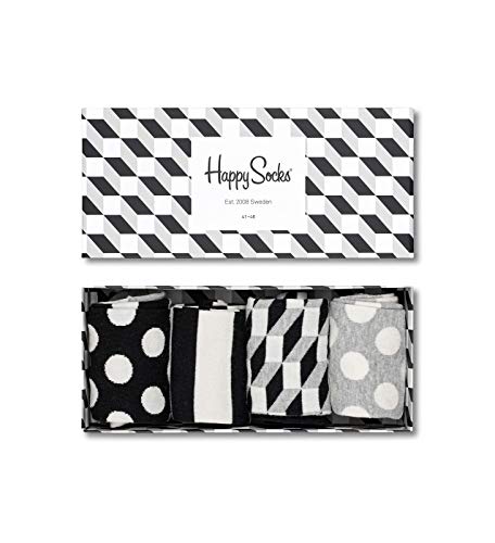 Happy Socks 4-Pack Amazon Filled Optic Box, farbenfrohe und fröhliche, Socken für Männer und Frauen, Schwarz-Weiß-Grau (36-40) von Happy Socks