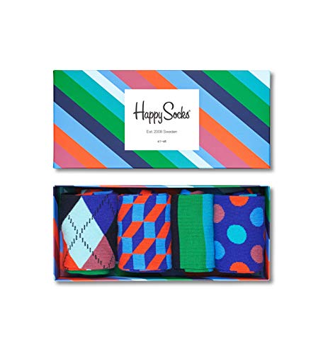 Happy Socks 4-Pack Amazon Stripe Box, farbenfrohe und fröhliche, Socken für Männer und Frauen, Schwarz-Blau-Grün-Orange-Rosa (41-46) von Happy Socks