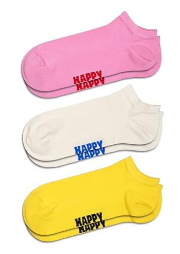 Happy Socks niedrige Socken 3er Pack - Baumwolle Socken - Solids Kollection - Rosa, Weiß und Gelb von Happy Socks