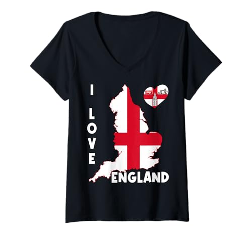 Damen Hello London I Love England Karte Flagge Stolz English Daddy Mom T-Shirt mit V-Ausschnitt Damen Hello London I Love England Karte Flagge Stolz English Daddy Mom T-Shirt mit V-Ausschnitt von Happy St George's Day Proud To Be English Apparel