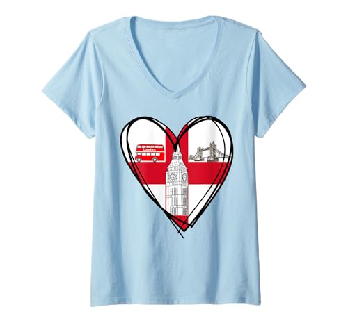 Damen Stolzer England-Flagge, Herz, englische Flagge T-Shirt mit V-Ausschnitt von Happy St George's Day Proud To Be English Apparel
