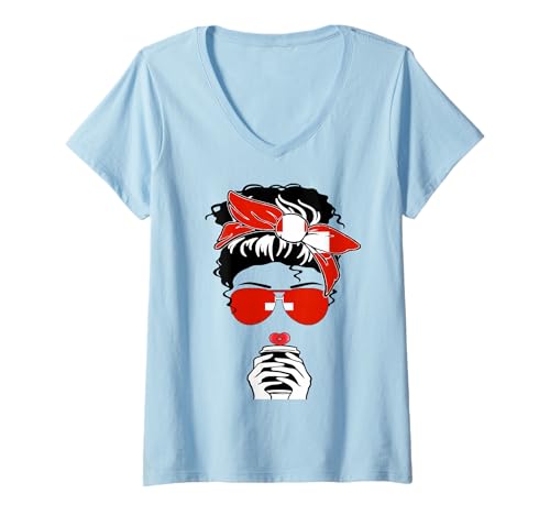 Damen Cool Swiss Coffee Mommy Girl Sis Tante Switzerland Flaggenprint T-Shirt mit V-Ausschnitt von Happy Swiss National Day Proud To Be Swiss Apparel