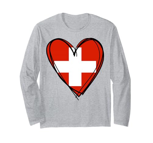 Stolzes Schweizer Flaggenherz für Jungen, Mädchen, Schwester, Tante, Vater, Mama, Schweiz Langarmshirt von Happy Swiss National Day Proud To Be Swiss Apparel