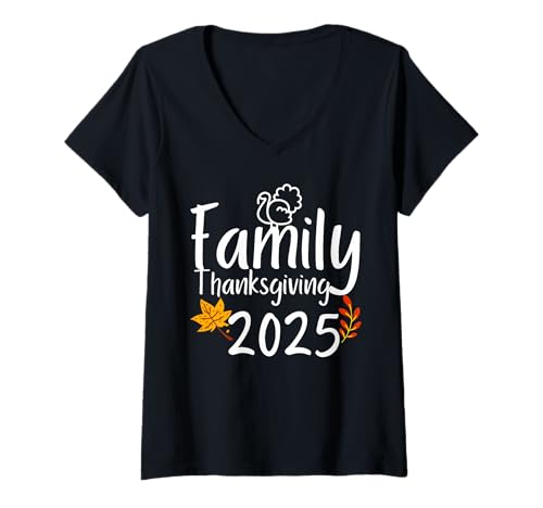Damen Thanksgiving Crew für die ganze Familie, passend zum Erntedankfest, Herbst 2025 T-Shirt mit V-Ausschnitt Damen Thanksgiving Crew für die ganze Familie, passend zum Erntedankfest, Herbst 2025 T-Shirt mit V-Ausschnitt von Happy Thanksgiving Family Matching Thankful 2025