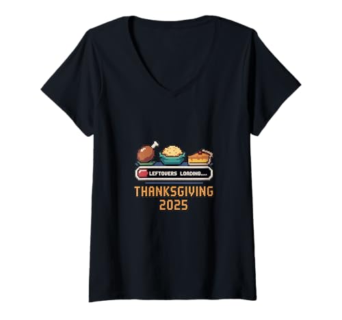 Damen Lustiges Thanksgiving-Reste Laden Truthahn-Dinner-Geek T-Shirt mit V-Ausschnitt Damen Lustiges Thanksgiving-Reste Laden Truthahn-Dinner-Geek T-Shirt mit V-Ausschnitt von Happy Thanksgiving Leftovers Fun Design