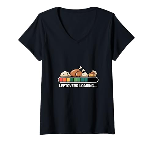 Damen Lustiges Thanksgiving-Reste Laden Truthahn-Dinner-Geek T-Shirt mit V-Ausschnitt Damen Lustiges Thanksgiving-Reste Laden Truthahn-Dinner-Geek T-Shirt mit V-Ausschnitt von Happy Thanksgiving Leftovers Fun Designs