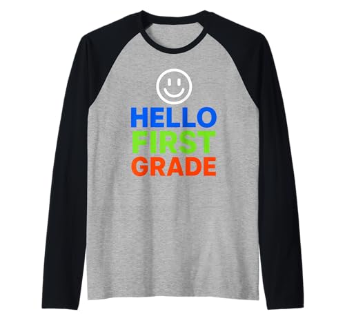Alles Gute zum ersten Tag Hallo, süße Mädchen aus der ersten Klasse, zurück zur Schule Raglan Alles Gute zum ersten Tag Hallo, süße Mädchen aus der ersten Klasse, zurück zur Schule Raglan von Happy To See Your Face Cute Back To School Outfits