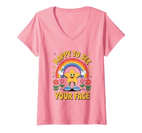 Damen Freut Mich, Dein Gesicht rosa zu sehen T-Shirt mit V-Ausschnitt Damen Freut Mich, Dein Gesicht rosa zu sehen T-Shirt mit V-Ausschnitt von Happy To See Your Face Pink