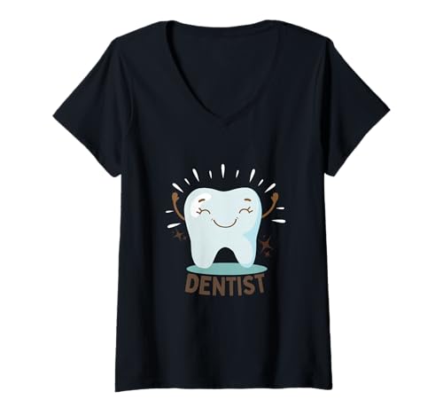 Damen Zahnarzt Happy Tooth Smiling Graphic T-Shirt mit V-Ausschnitt Damen Zahnarzt Happy Tooth Smiling Graphic T-Shirt mit V-Ausschnitt von Happy Tooth Dental Pride Smile Fun