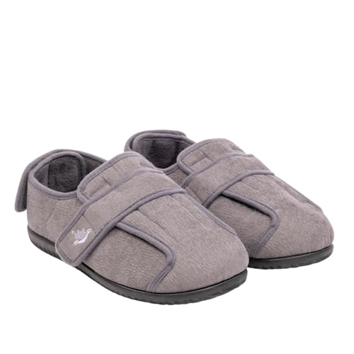 Happy Touch Herren 80-D Memory Foam Einstellbare Breite Diabetiker Hausschuhe für geschwollene Füße, Ödeme, Arthritis, ältere Menschen Indoor/Outdoor, GRAU, 11 X-Wide von Happy Touch