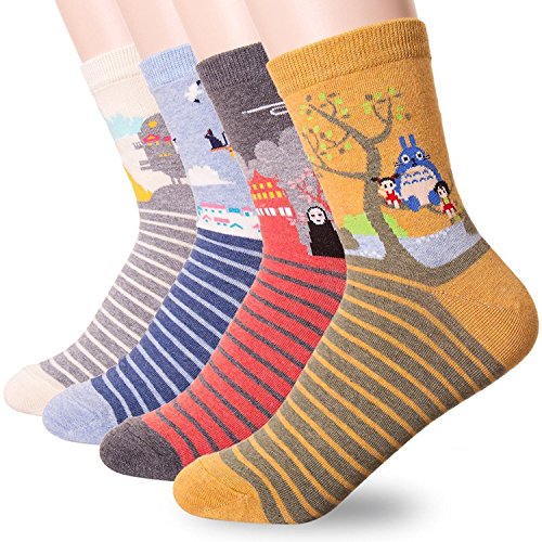 Happytree Berühmte Japanische Anime-Cartoon-Socken für Damen Gr. One size, Miyazaki Hayao 4 Pairs Happytree Berühmte Japanische Anime-Cartoon-Socken für Damen Gr. One size, Miyazaki Hayao 4 Pairs von Happy Tree