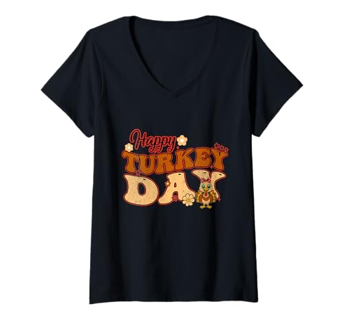 Damen Happy Turkey Day, fetziges Familien-Erntedankfest, Damen, Herren, Kinder T-Shirt mit V-Ausschnitt Damen Happy Turkey Day, fetziges Familien-Erntedankfest, Damen, Herren, Kinder T-Shirt mit V-Ausschnitt von Happy Turkey Day Family Thanksgiving