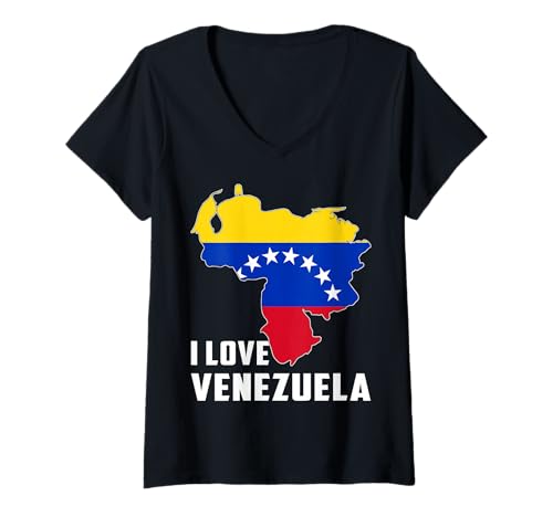 Damen Hallo Caracas Ich Liebe Venezuela Map Flag Stolzer venezolanischer Vater T-Shirt mit V-Ausschnitt Damen Hallo Caracas Ich Liebe Venezuela Map Flag Stolzer venezolanischer Vater T-Shirt mit V-Ausschnitt von Happy Venezuela Independence Day Proud Venezuelan
