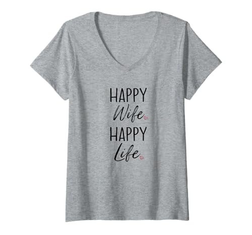 Damen Happy Wife Happy Life T-Shirt T-Shirt mit V-Ausschnitt Damen Happy Wife Happy Life T-Shirt T-Shirt mit V-Ausschnitt von Happy Wife Happy Life Tees