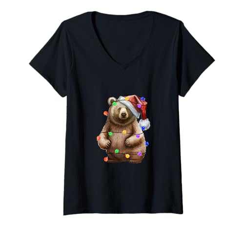 Damen Design für Weihnachten und Winter: Bär mit Lichterkette T-Shirt mit V-Ausschnitt Damen Design für Weihnachten und Winter: Bär mit Lichterkette T-Shirt mit V-Ausschnitt von Happy christmas Weihnachten Bär mit Lichterkette