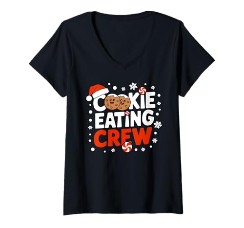 Damen Design für Weihnachten und Winter Cookie Eating Crew T-Shirt mit V-Ausschnitt von Happy christmas Weihnachten cookie eating crew
