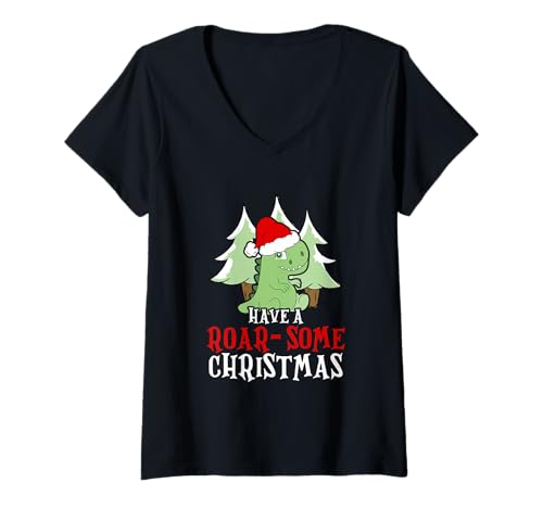 Damen Design für Weihnachten und Winter Dino Dinosaurier T-Shirt mit V-Ausschnitt Damen Design für Weihnachten und Winter Dino Dinosaurier T-Shirt mit V-Ausschnitt von Happy christmas frohe Weihnachten Dino Dinosaurier