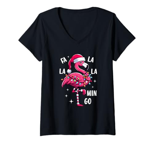 Damen Flamingo Design für Weihnachten und Winter T-Shirt mit V-Ausschnitt Damen Flamingo Design für Weihnachten und Winter T-Shirt mit V-Ausschnitt von Happy christmas frohe Weihnachten Flamingo