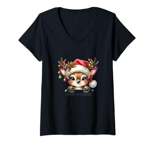 Damen Design für Weihnachten und Winter Rehkitz T-Shirt mit V-Ausschnitt Damen Design für Weihnachten und Winter Rehkitz T-Shirt mit V-Ausschnitt von Happy christmas frohe Weihnachten Rehkitz