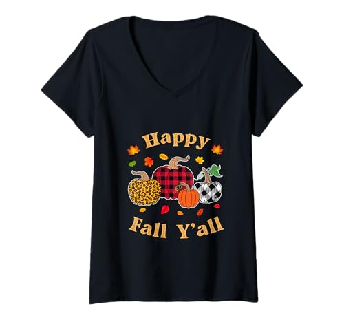 Damen Buffalo Plaid Leopard Kürbis Shirt Happy Fall Y'all Autumn T-Shirt mit V-Ausschnitt Damen Buffalo Plaid Leopard Kürbis Shirt Happy Fall Y'all Autumn T-Shirt mit V-Ausschnitt von Happy fall y'all autumn Vibes pumpkin women tees