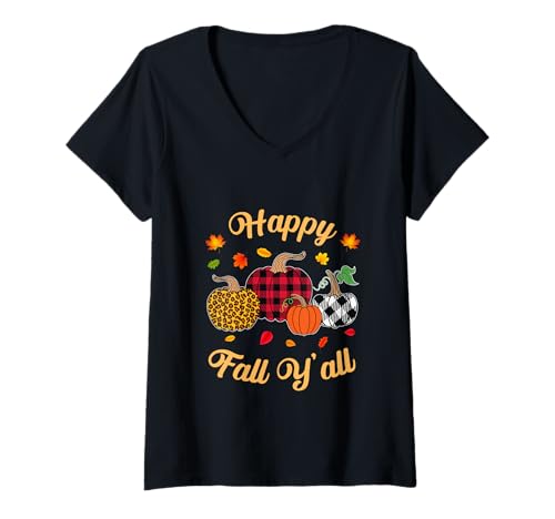 Damen Buffalo Plaid Leopard Kürbis Shirt Happy Fall Y'all Autumn T-Shirt mit V-Ausschnitt Damen Buffalo Plaid Leopard Kürbis Shirt Happy Fall Y'all Autumn T-Shirt mit V-Ausschnitt von Happy fall y'all autumn Vibes pumpkin women tees