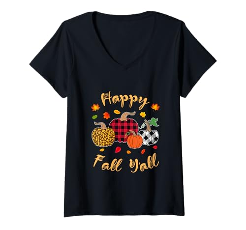 Damen Buffalo Plaid Leopard Kürbis Shirt Happy Fall Y'all Autumn T-Shirt mit V-Ausschnitt Damen Buffalo Plaid Leopard Kürbis Shirt Happy Fall Y'all Autumn T-Shirt mit V-Ausschnitt von Happy fall y'all autumn Vibes pumpkin women tees