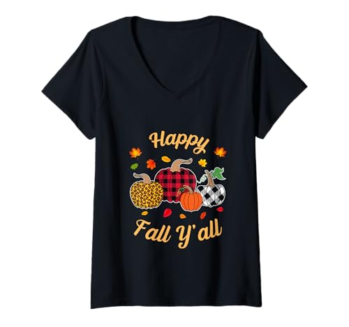 Damen Buffalo Plaid Leopard Kürbis Shirt Happy Fall Y'all Autumn T-Shirt mit V-Ausschnitt Damen Buffalo Plaid Leopard Kürbis Shirt Happy Fall Y'all Autumn T-Shirt mit V-Ausschnitt von Happy fall y'all autumn Vibes pumpkin women tees
