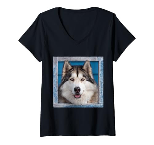 Damen Alaskan Malamute Dogs - Alaskan Malamute T-Shirt mit V-Ausschnitt von Happy