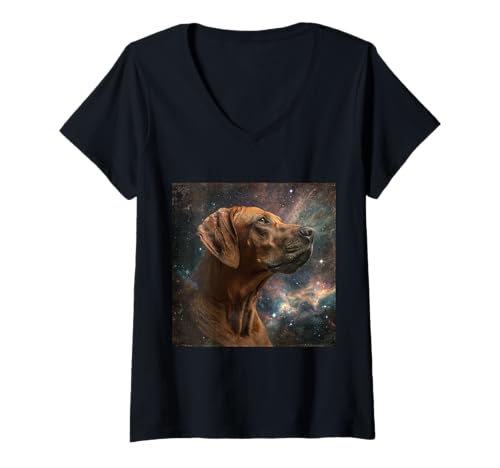 Damen Rhodesian Ridgeback Space T-Shirt mit V-Ausschnitt Damen Rhodesian Ridgeback Space T-Shirt mit V-Ausschnitt von Happy
