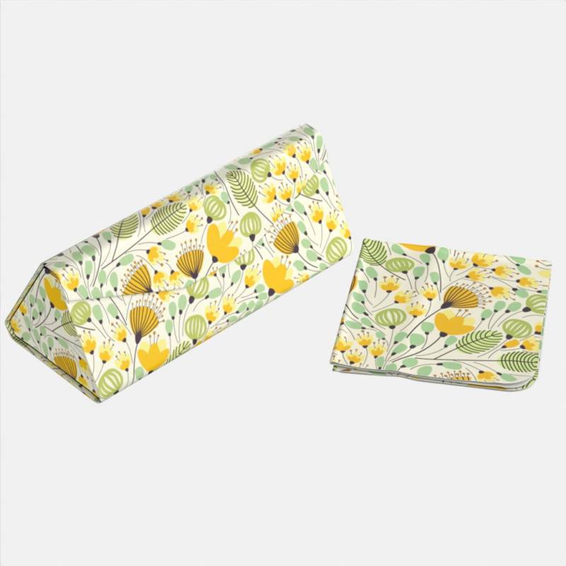 Brillenetui - Gelbe Blüten Faltbare Brillenhülle | Floral Freundin Geschenk Eife Blumendruck Etui Für Brillen von HappyBasketCo
