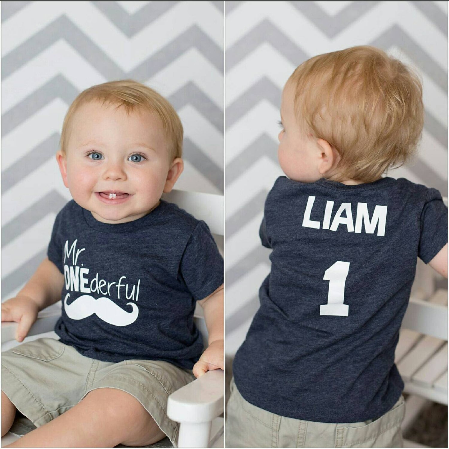 Mr Onederful - Schnurrbart 1. Geburtstag Junge Vorder- Und Rückendesign Name Auf Der Rückseite Einjähriger Erster Wonderful von HappyBrooke