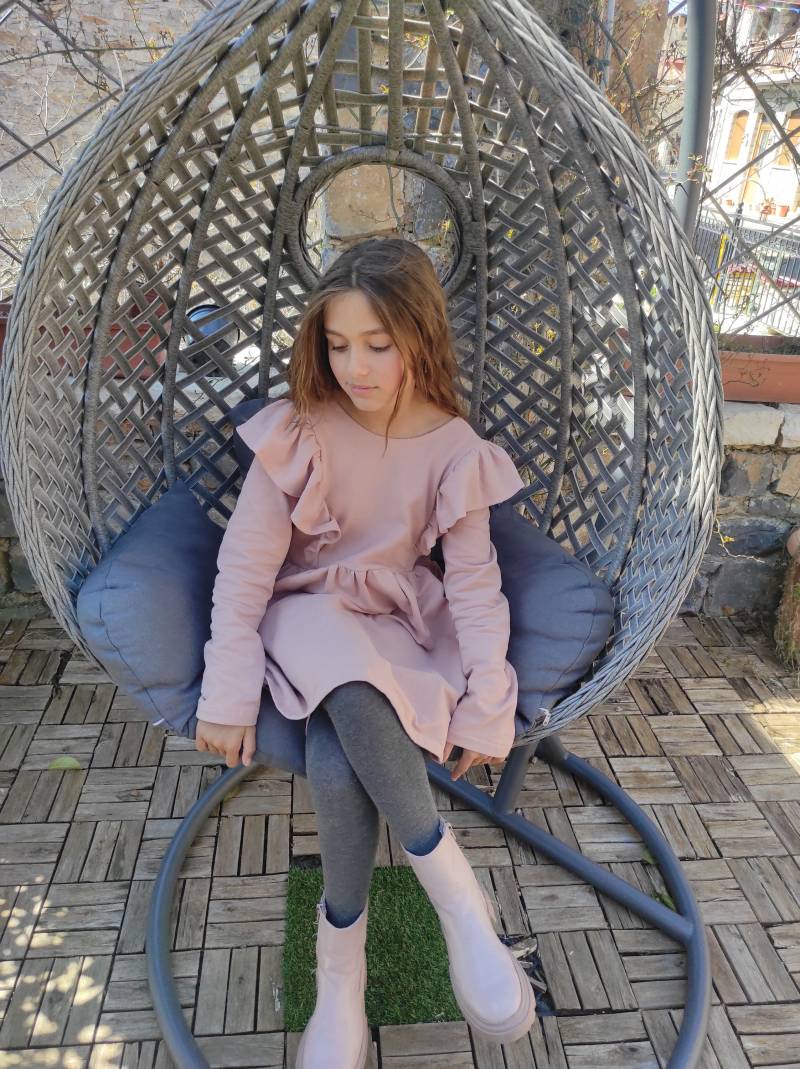 Langarm Kleid Mädchen, Frühlingskleid Kleinkind, Altrosa Kleid, Rosa Baby Flatter Ärmel, Winterkleid Schulkleid von HappyButtonStore