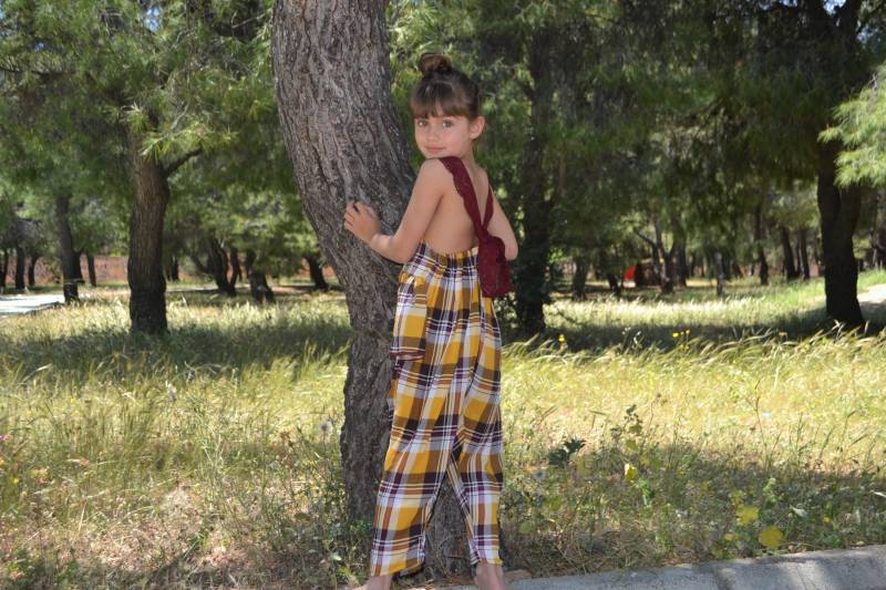 Rüschen Harem Body Gelb Rot Karierter Overall Sommer Romper Babyspielanzug Mädchen Für Viscose Offener Rücken von HappyButtonStore