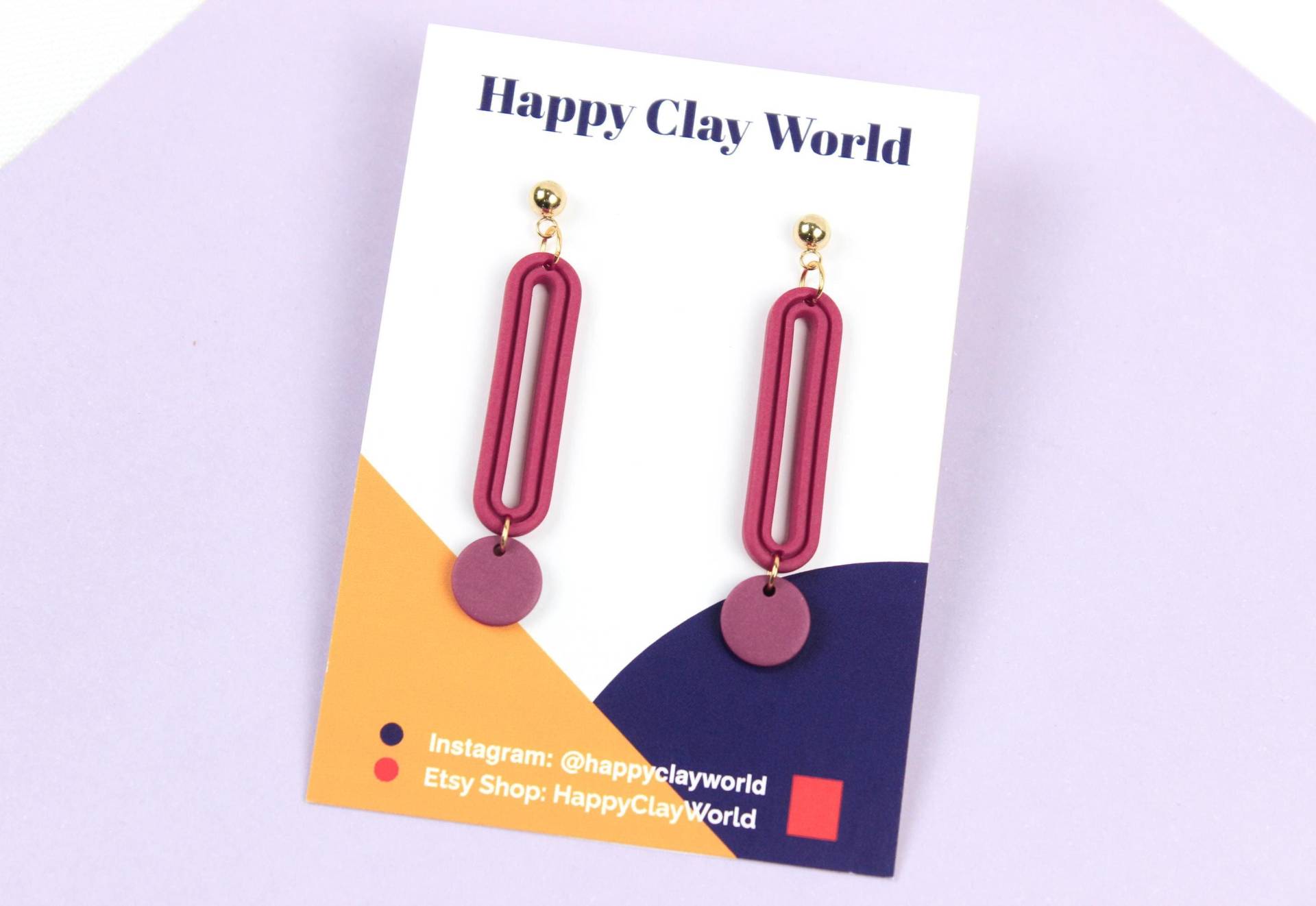 Polymer Clay Ohrringe, Handgemachte Fimo Hängeohrringe Mit Kreis Charm, Ovale Lange Ohrringe Edelstahl Kugelstecker von HappyClayWorld
